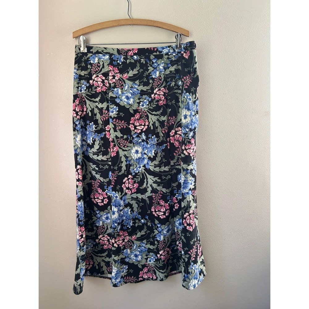 VTG 90s Women's‎ Floral Long Skirt Black Pink Blue Cottagecore Fairycore Spring